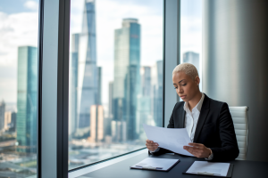 professionnel-bureau-moderne-documents-gratte-ciel