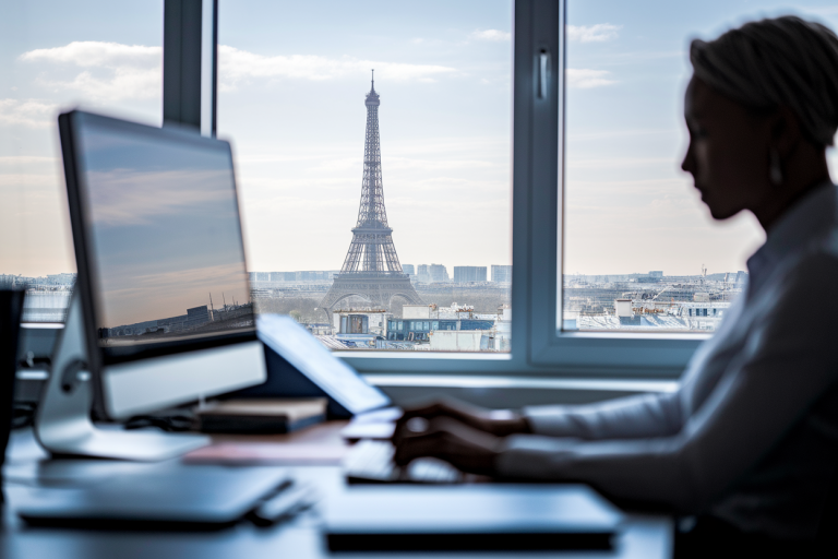 bureau-paris-tour-eiffel-personne-ordinateur