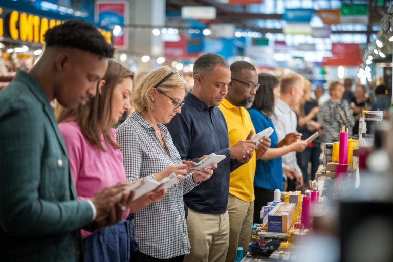 consommateurs-divers-marche-etalages-colores