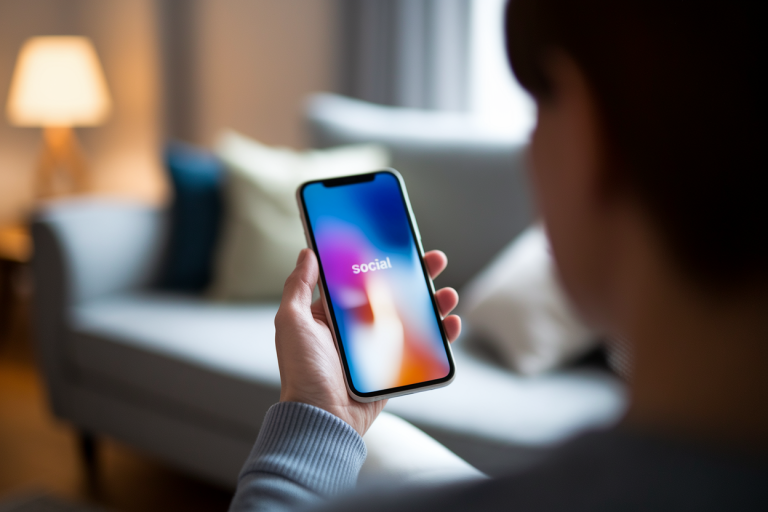 personne-dos-smartphone-ecran-flou