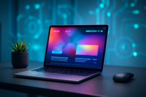 bureau-moderne-ordinateur-interface-floue