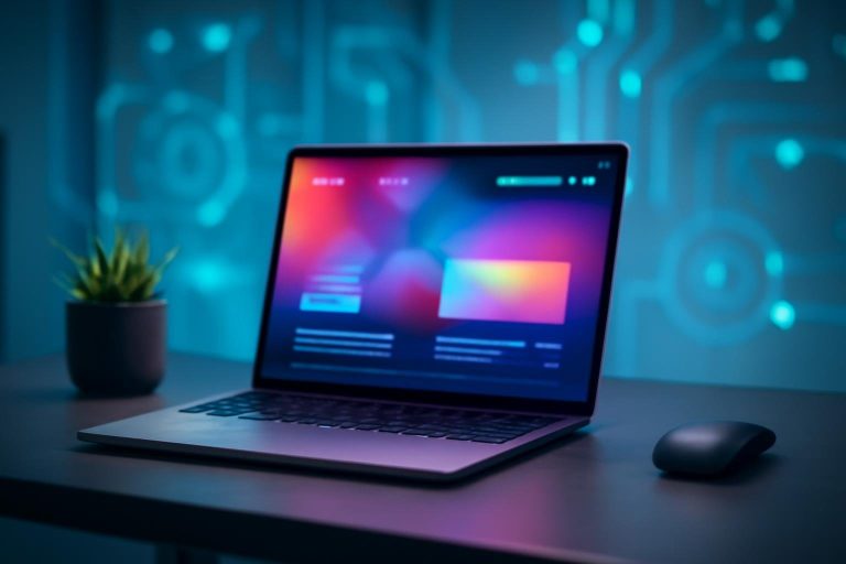 bureau-moderne-ordinateur-interface-floue