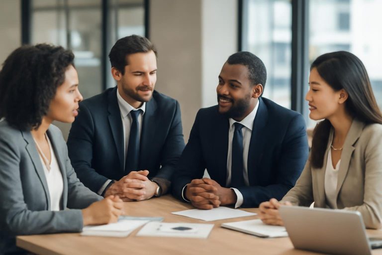 groupe-professionnels-bureau-moderne-discussion