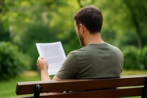 homme-dos-banc-parc-verdure