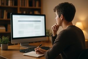 personne-bureau-ordinateur-etageres-lumiere