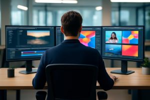 professionnel-bureau-ecrans-video-graphisme