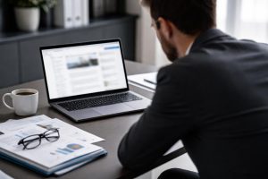 bureau-moderne-ordinateur-documents-cafe