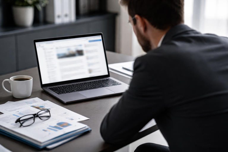 bureau-moderne-ordinateur-documents-cafe