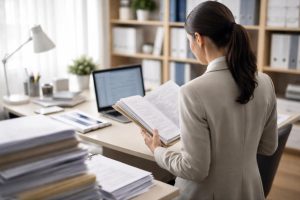 bureau-moderne-personne-documents-ordinateur