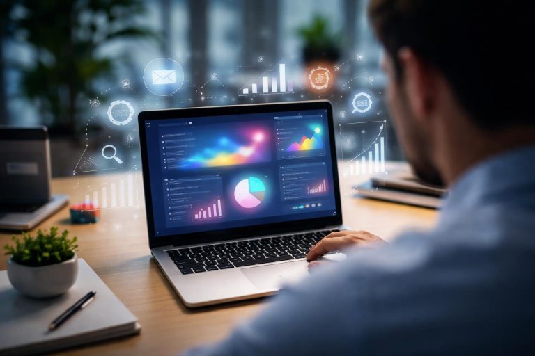 bureau-moderne-ordinateur-portable-personne-écran