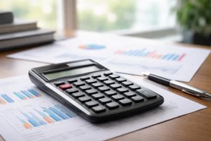 calculatrice-bureau-graphiques-financiers-flous