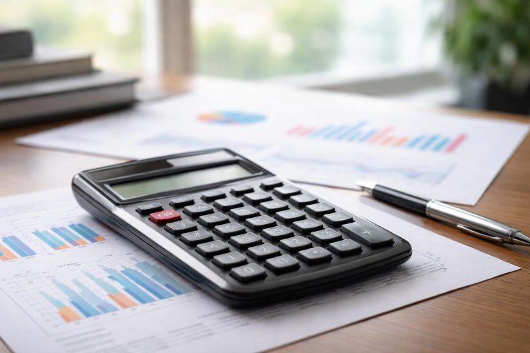 calculatrice-bureau-graphiques-financiers-flous
