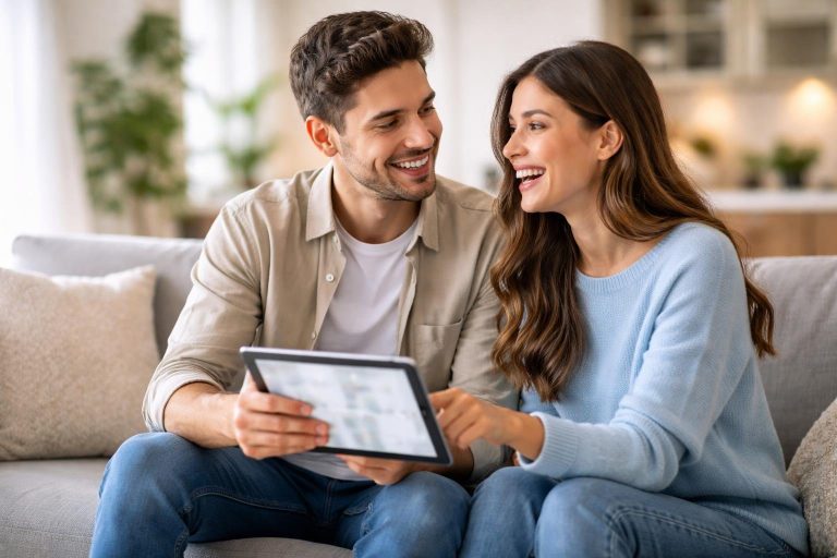 couple-jeune-canape-tablette-salon