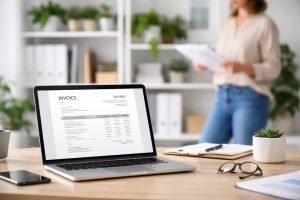 bureau-moderne-ordinateur-documents-etalageres-plantes