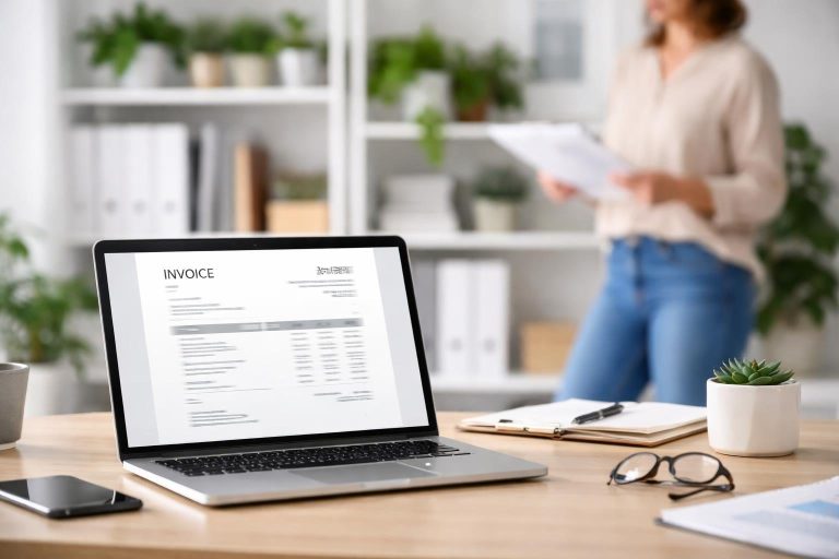 bureau-moderne-ordinateur-documents-etalageres-plantes